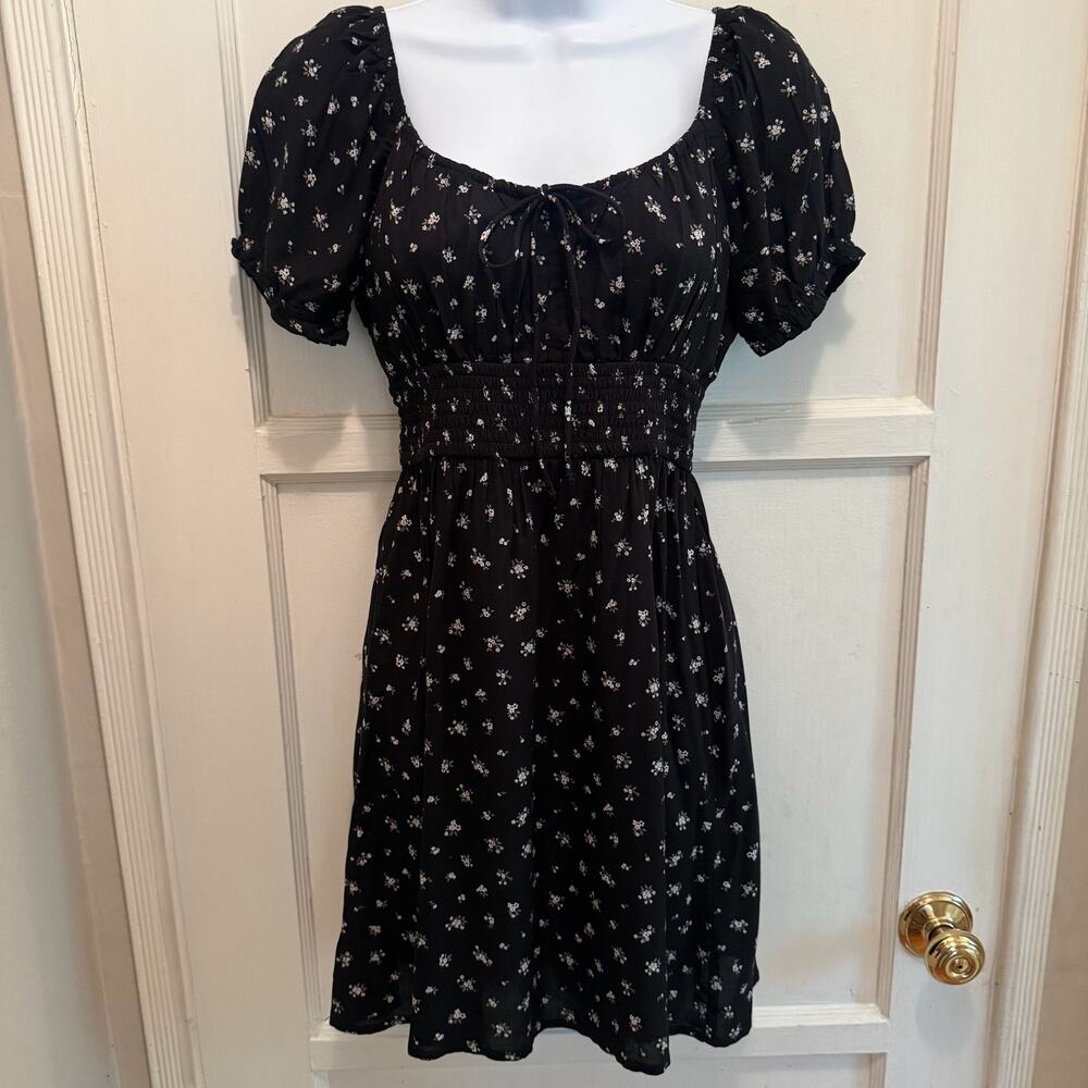 Hollister Milkmaid Ditsy Floral Black Dress M Y2K Prairie Coquette Whimsigoth
